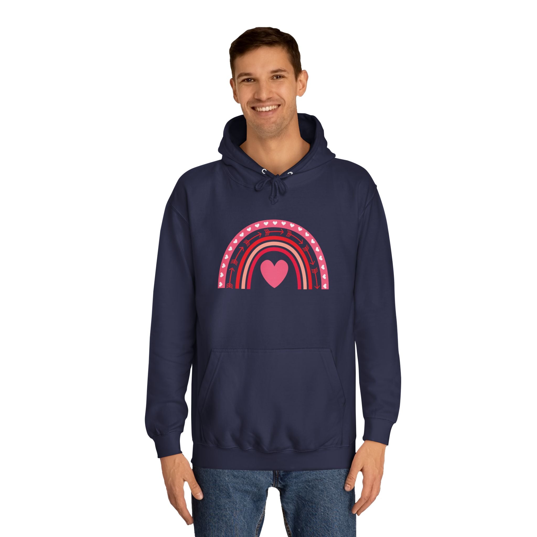 Colorful Heart Rainbow Hoodie, Unisex College Spirit Wear, Cozy Sweatshirt for Students, Cute Gift for Her, Valentine's Day Apparel