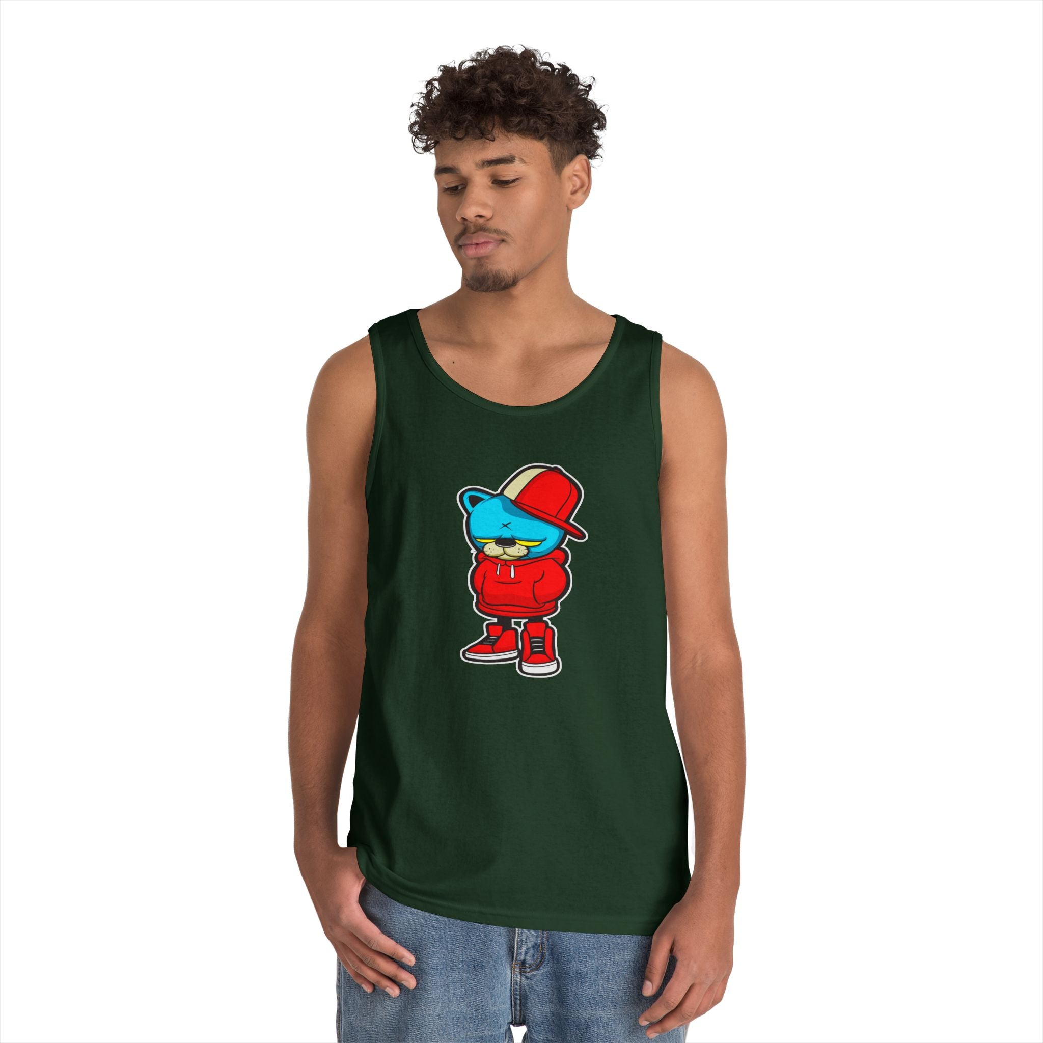 Cool Urban Bear Unisex Heavy Cotton Tank Top, Casual Streetwear, Summer Outfit, Gift for Friends, Cool Graphic Tee