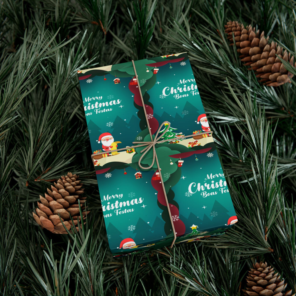 Boas Festas Merry Christmas Gift Wrap Papers, Holiday Wrapping Paper, Eco-Friendly Packaging, Merry Christmas Decor, Gift Presentation