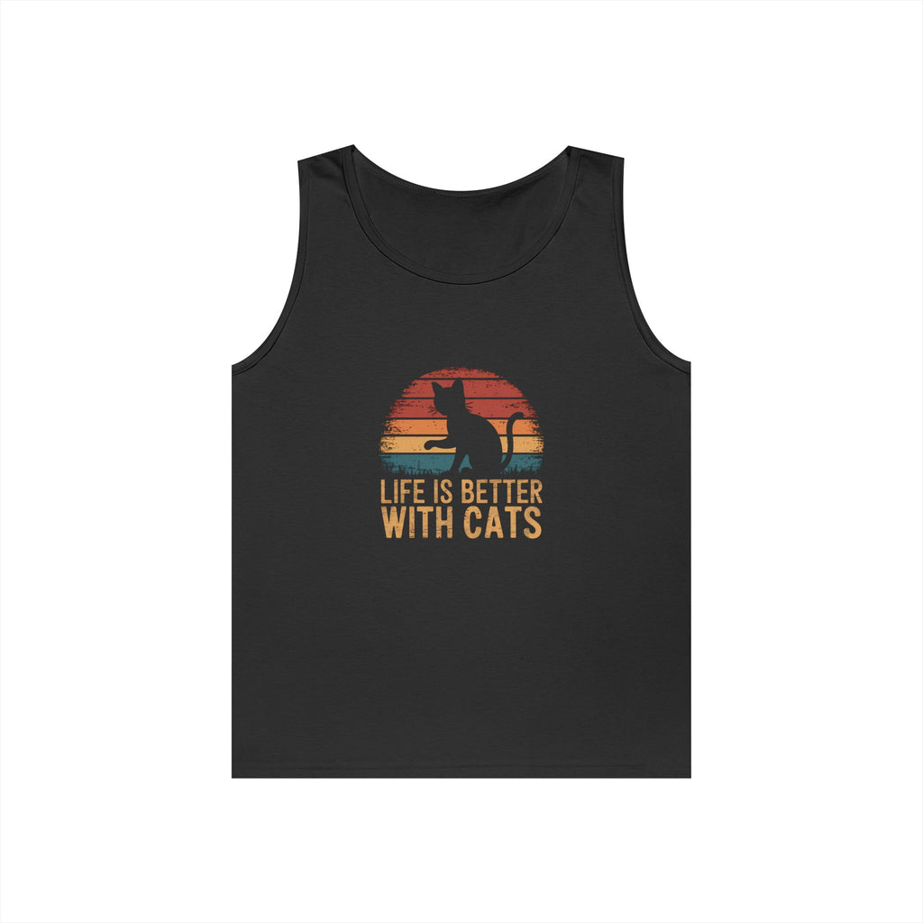 Life is Better With Cats Unisex Heavy Cotton Tank Top, Cat Lover Gift, Summer Apparel, Pet Owner Tank, Funny Cat Top, Cute Cat Shirt