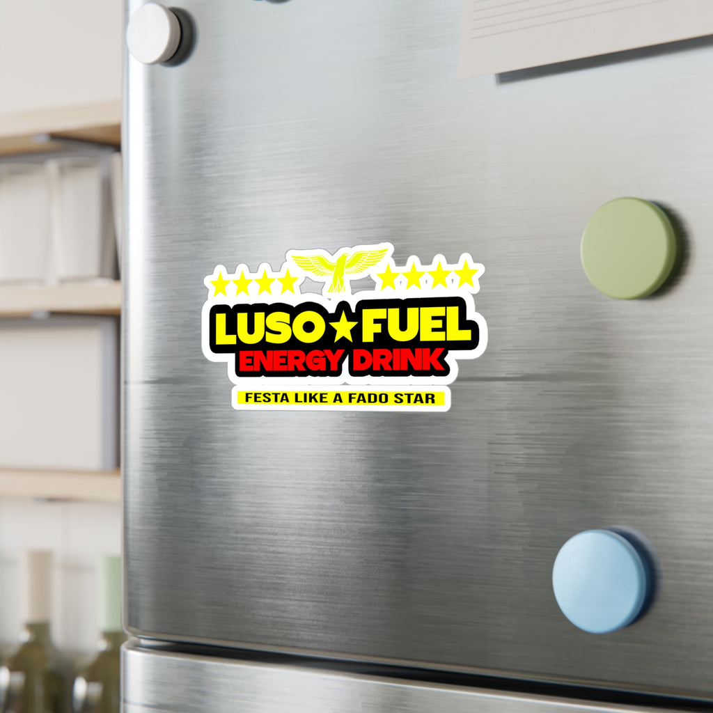 Luso Fuel Energy Drink Kiss-Cut Vinyl Decal, Fun Stickers for Party Goers, Car Decor, Laptop Stickers, Gift for Friends
