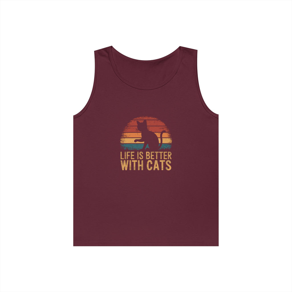 Life is Better With Cats Unisex Heavy Cotton Tank Top, Cat Lover Gift, Summer Apparel, Pet Owner Tank, Funny Cat Top, Cute Cat Shirt