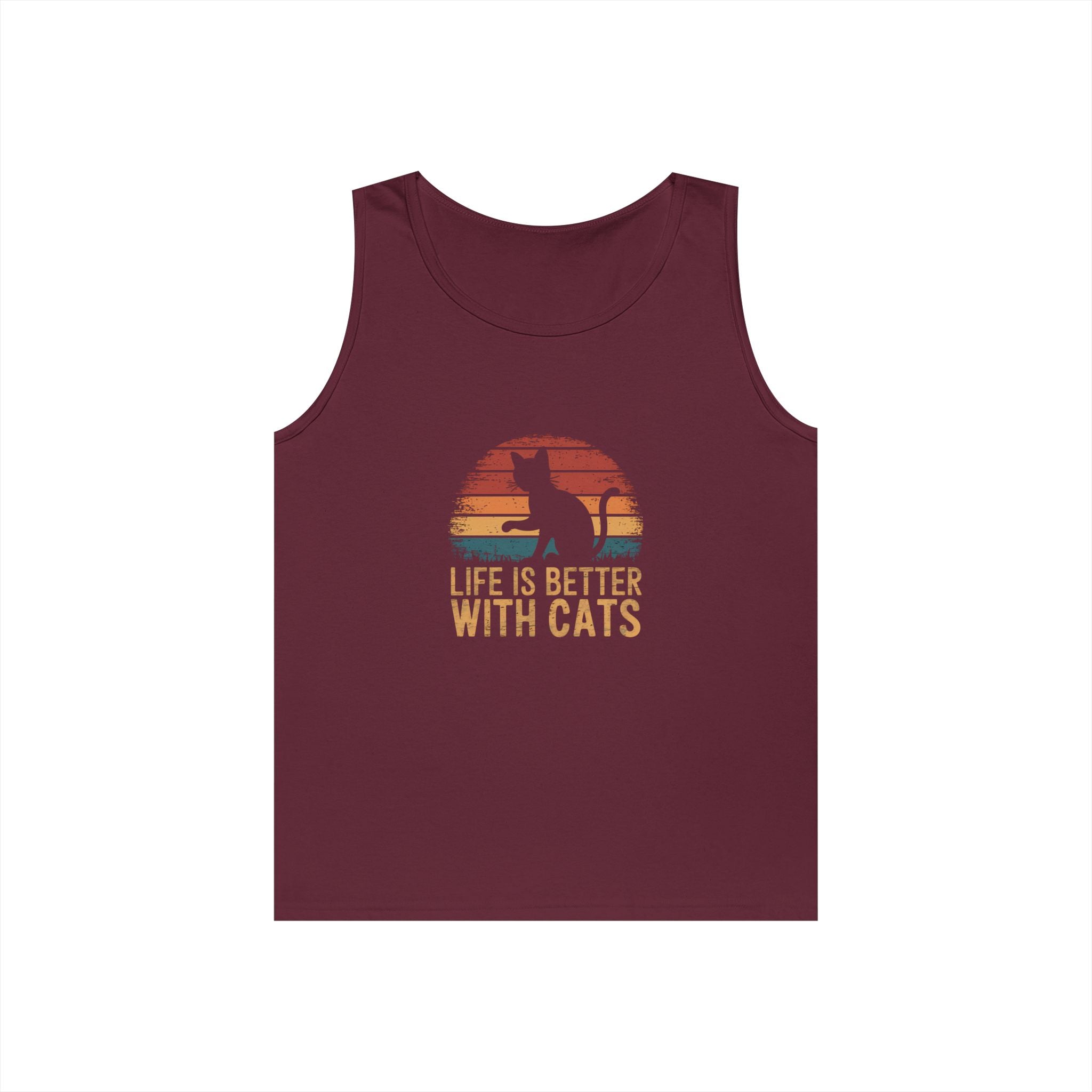 Life is Better With Cats Unisex Heavy Cotton Tank Top, Cat Lover Gift, Summer Apparel, Pet Owner Tank, Funny Cat Top, Cute Cat Shirt