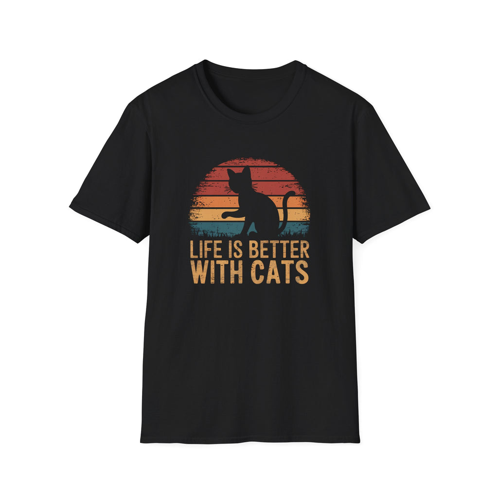 Life is Better with Cats Unisex Softstyle T-Shirt, Cat Lover Gift, Pet Owner Apparel, Casual Weekend Wear, Gift for Cat Moms and Dads,