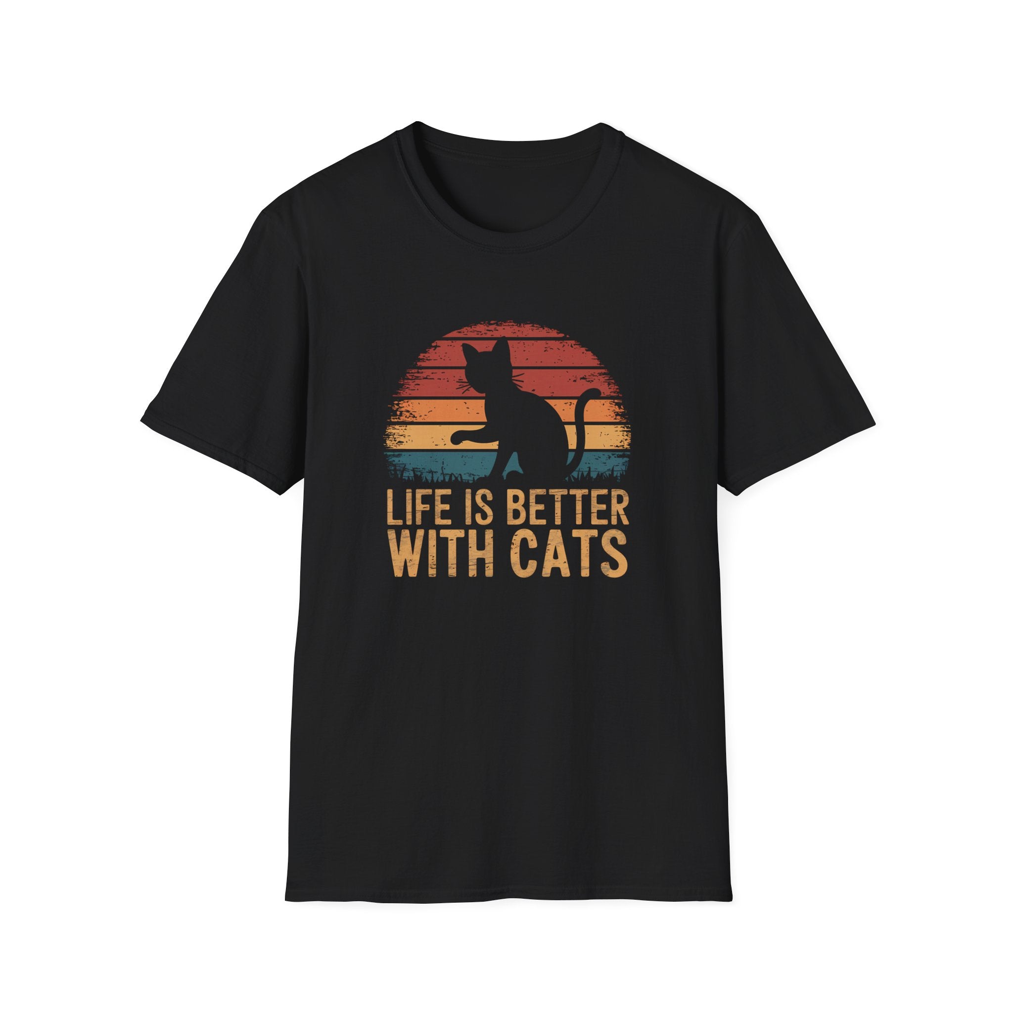 Life is Better with Cats Unisex Softstyle T-Shirt, Cat Lover Gift, Pet Owner Apparel, Casual Weekend Wear, Gift for Cat Moms and Dads,