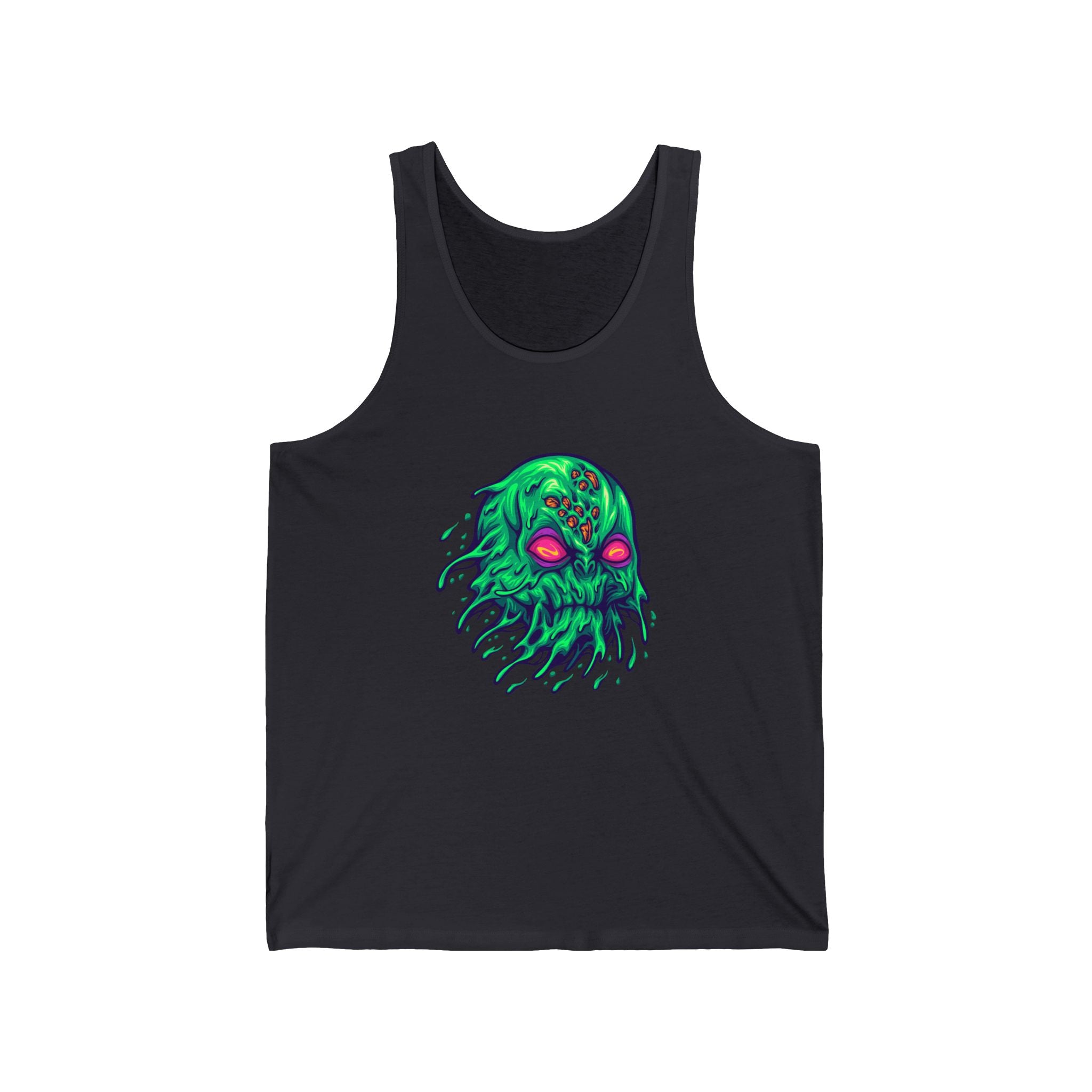Eerie Cthulhu Unisex Jersey Tank, Spooky Summer Wear, Festival Tank Top, Gift for Horror Fans, Unique Graphic Tank, Vintage Style Cthulhu