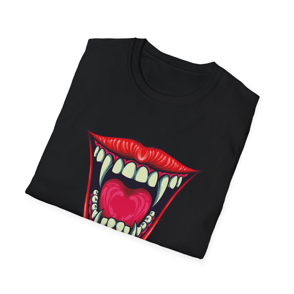 Bold Graphic Tee with Mouth Design, Unique Gift for Creative Souls, Statement Shirt for Parties, Unisex Softstyle T-Shirt, Casual Wear,