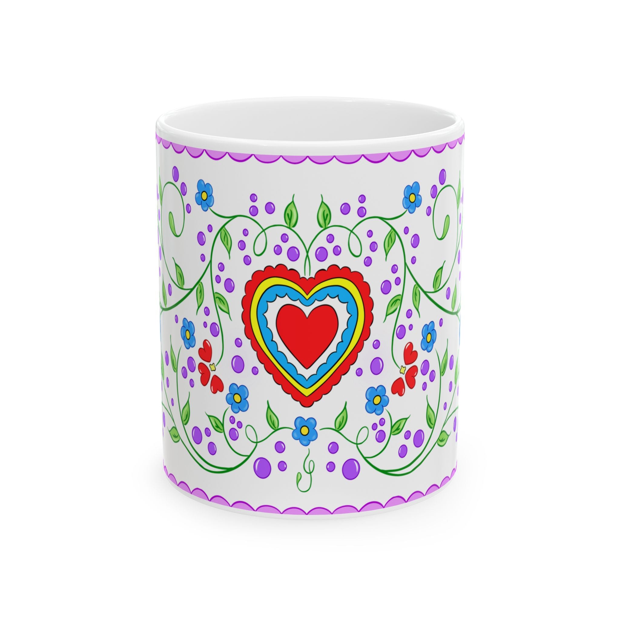Lencos Dos Namarados Vibrant Floral Heart Ceramic Mug