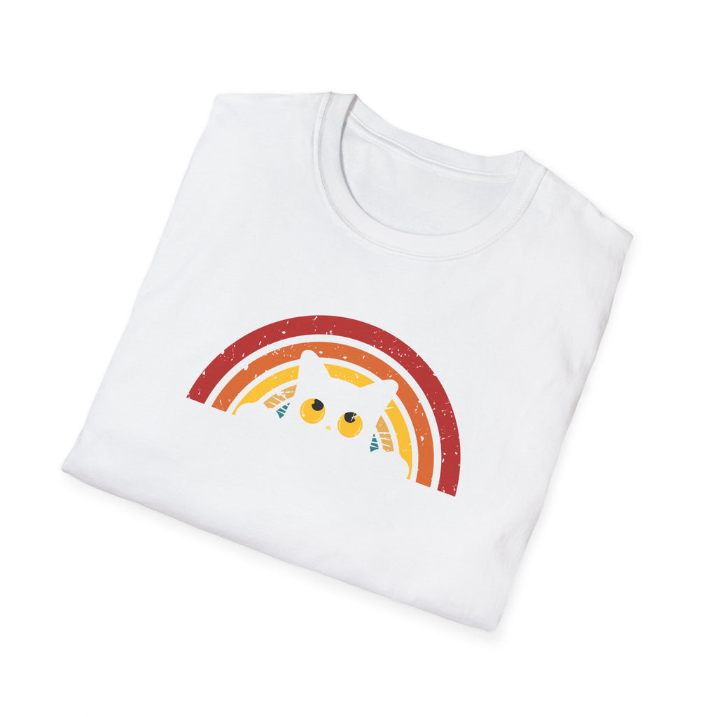 Cute Rainbow Cat T-Shirt, Softstyle Tee for Animal Lovers, Cozy Gift for Cat Enthusiasts, Perfect for Birthdays, Everyday Wear