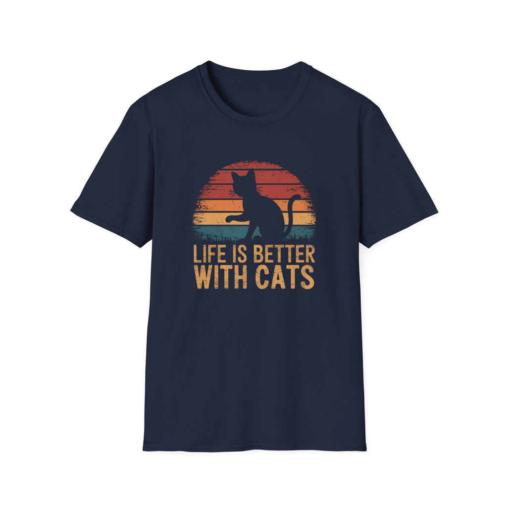Life is Better with Cats Unisex Softstyle T-Shirt, Cat Lover Gift, Pet Owner Apparel, Casual Weekend Wear, Gift for Cat Moms and Dads,