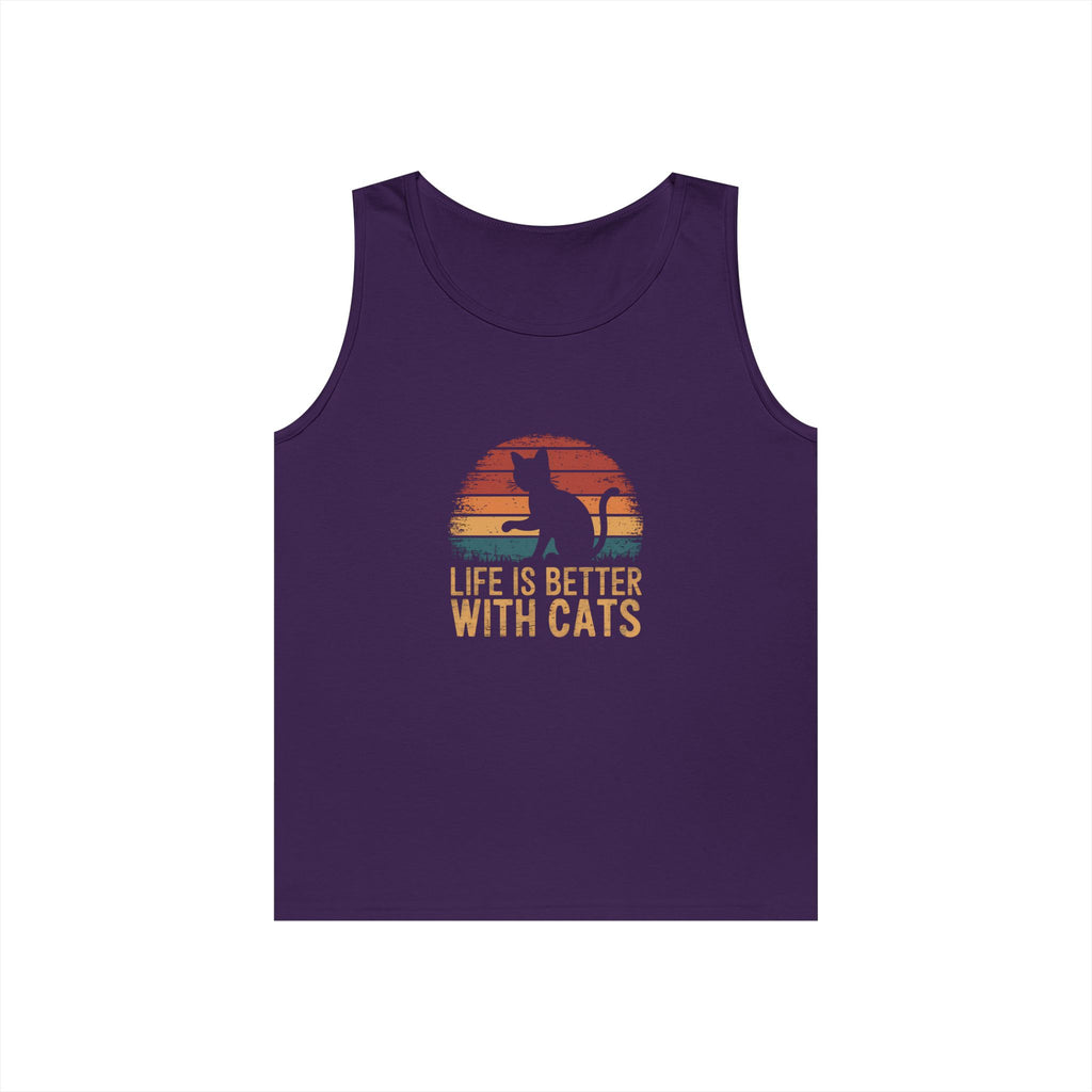 Life is Better With Cats Unisex Heavy Cotton Tank Top, Cat Lover Gift, Summer Apparel, Pet Owner Tank, Funny Cat Top, Cute Cat Shirt