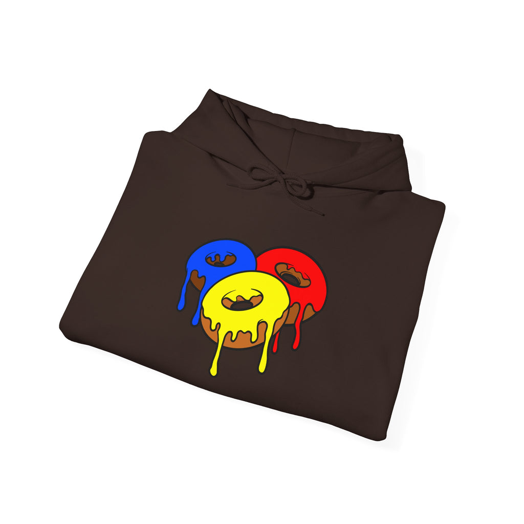 Colorful Dripping Donut Unisex College Hoodie, Fun and Trendy Sweatshirt, Great for Students, Casual Wear, Gift Idea
