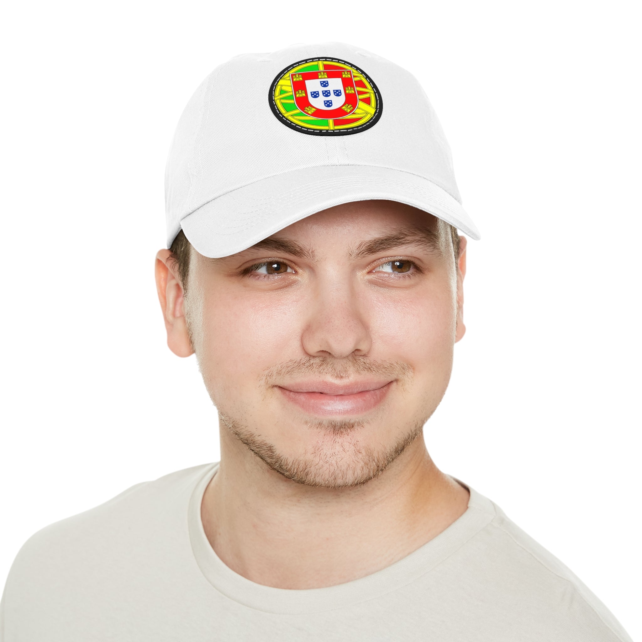 Portugal Flag Leather Patch Dad Hat — Embroidered Round Crest Baseball Cap