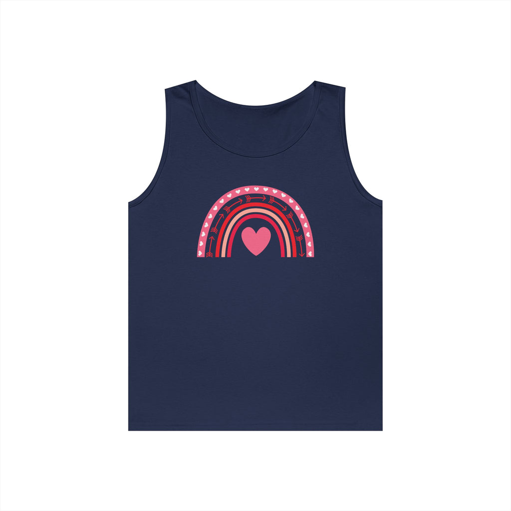 Rainbow Heart Unisex Heavy Cotton Tank Top, Summer Apparel, Pride Clothing, Gender-Neutral Fashion, Gift for Friends, Casual Wear