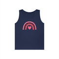 Rainbow Heart Unisex Heavy Cotton Tank Top, Summer Apparel, Pride Clothing, Gender-Neutral Fashion, Gift for Friends, Casual Wear