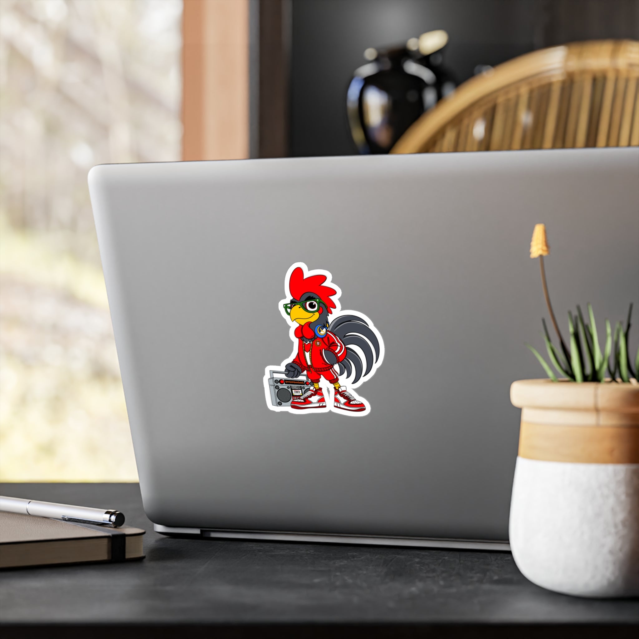 Hip-Hop Rooster Vinyl Decal, Fun Stickers for Laptop, Car, Wall, Office Decor, Gift for Chicken Lovers, Retro Vibe