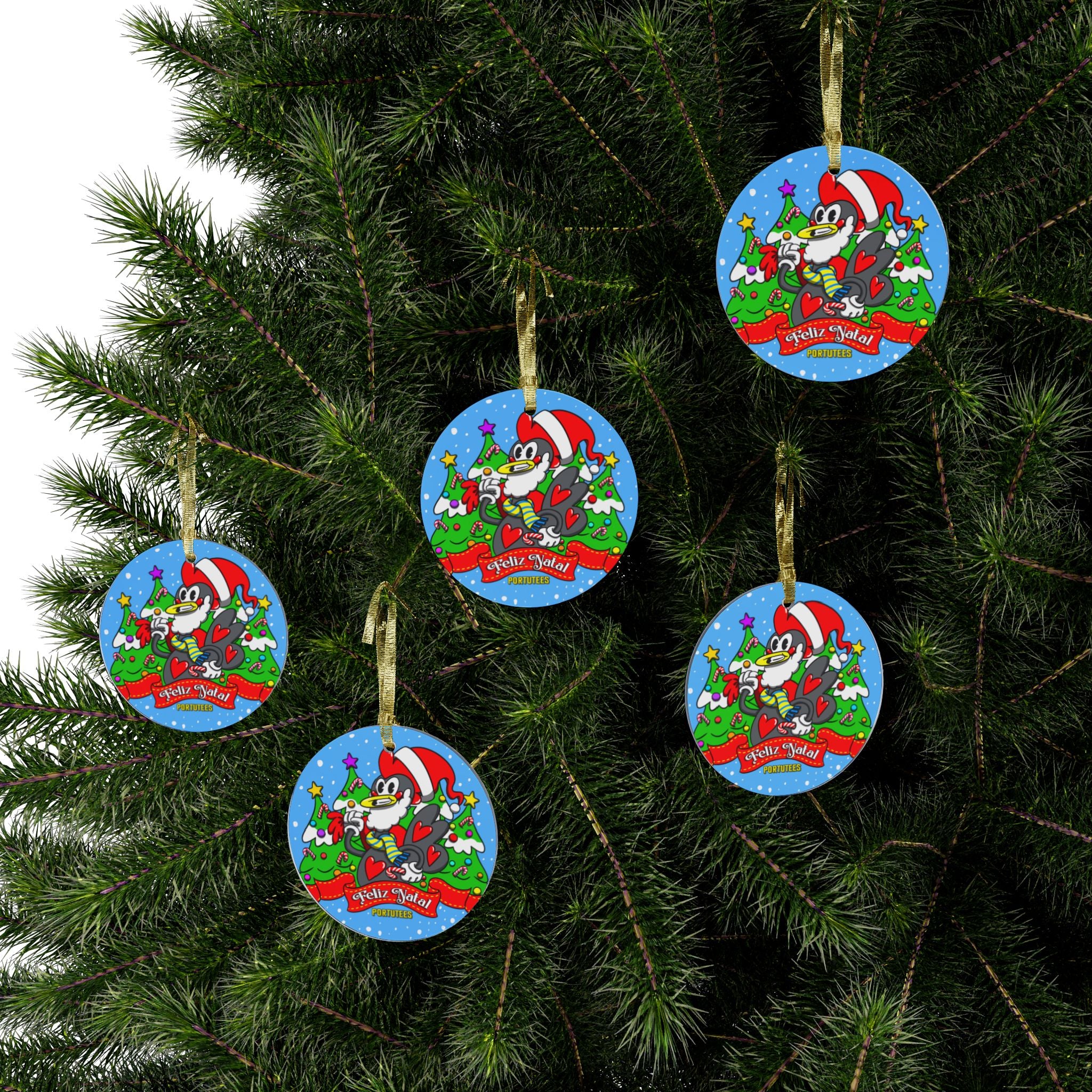 Festive Santa Barcelos Rooster Acrylic Ornaments - Colorful Christmas Tree Design