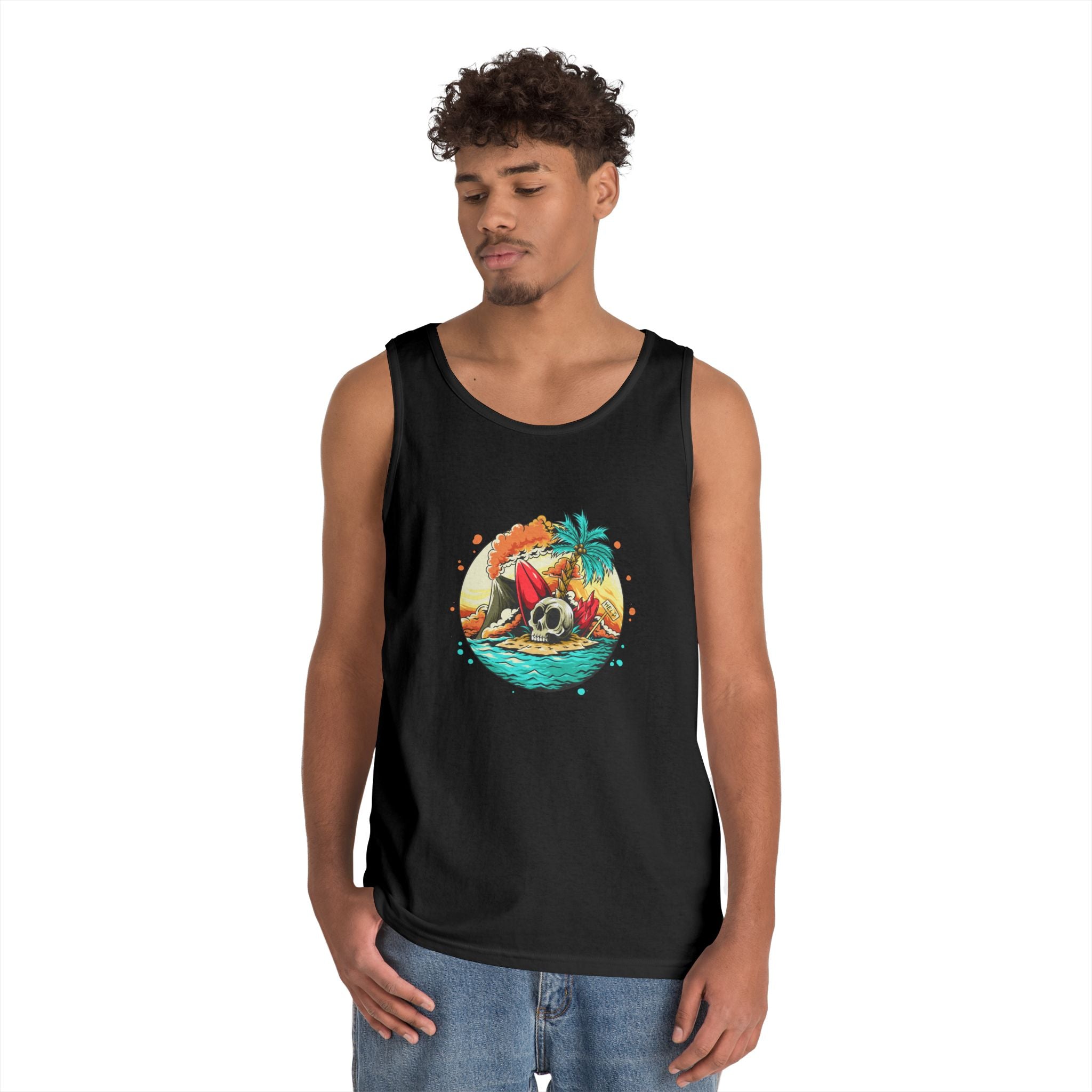 Beach Vibes Unisex Heavy Cotton Tank Top, Perfect for Summer, Casual Wear, Beach Days, Vacation, Festival Outfit