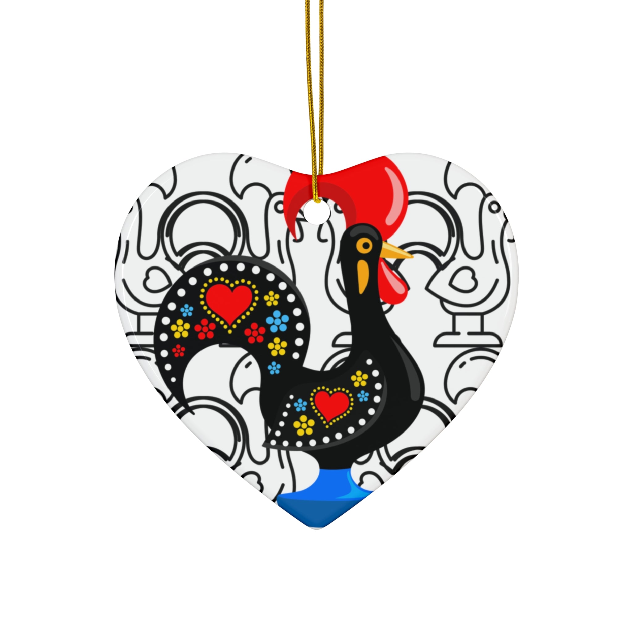 Colorful Barcelos Rooster Ceramic Ornament Set