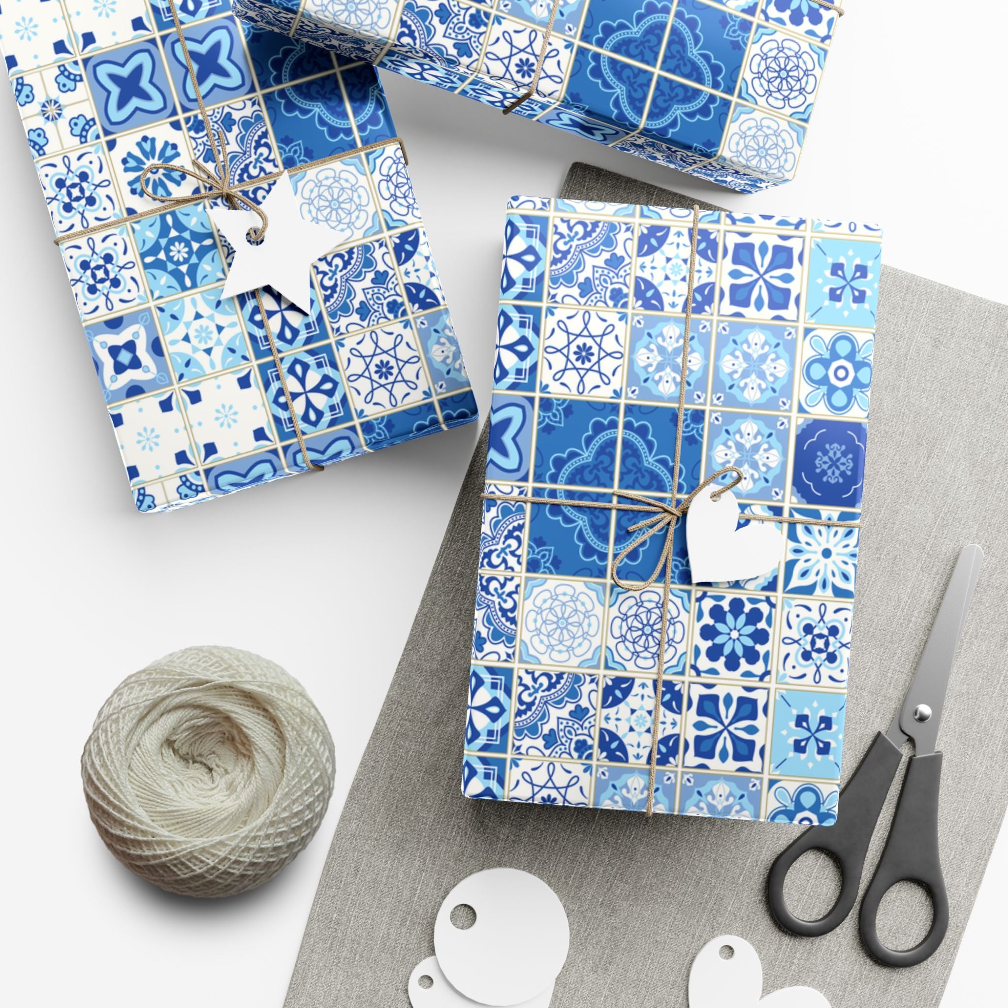 Portuguese Azulejos Pattern Gift Wrap Papers | Elegant Wrapping Paper for Any Occasion, Birthday, Holiday, DIY, Eco-Friendly, Crafting