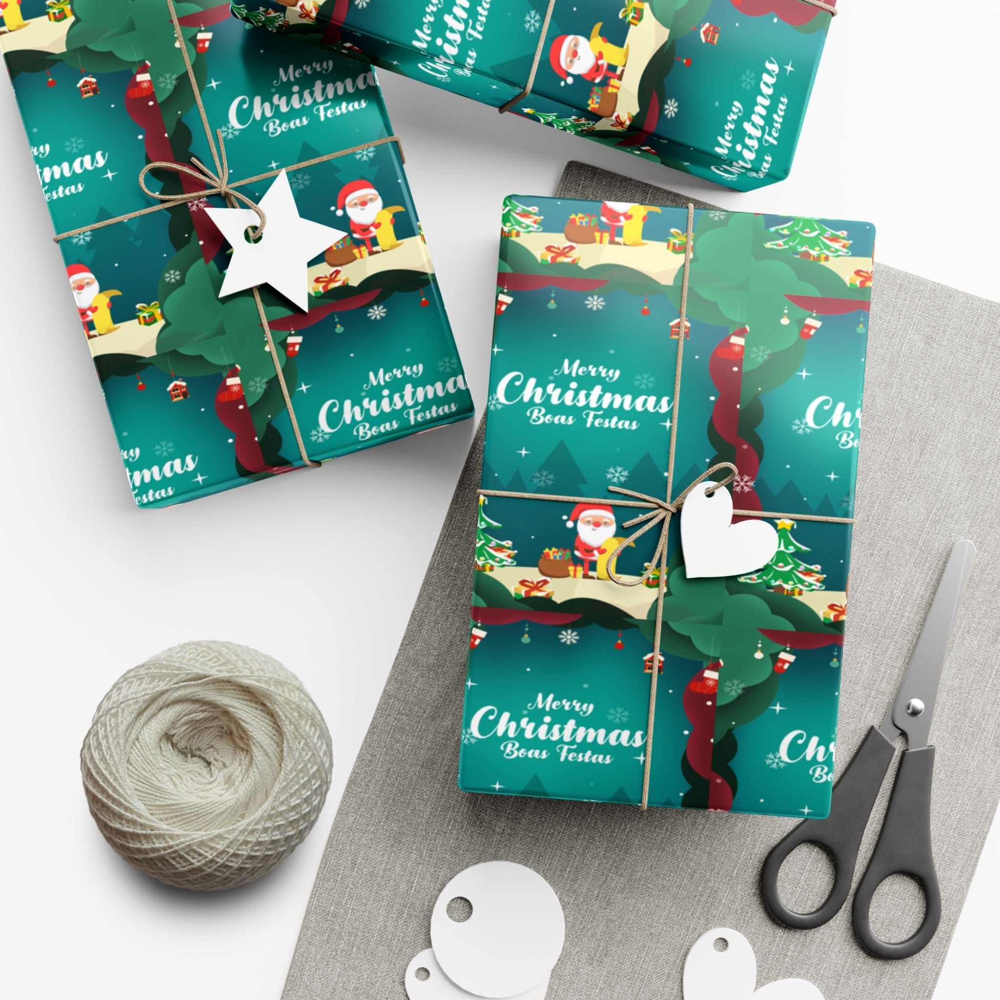 Boas Festas Merry Christmas Gift Wrap Papers, Holiday Wrapping Paper, Eco-Friendly Packaging, Merry Christmas Decor, Gift Presentation