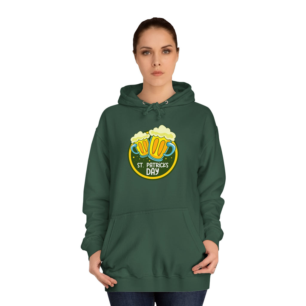 St. Patrick's Day Unisex College Hoodie, Irish Celebration Sweatshirt, Festive Hoodie, Beer Mug Gift, Cozy Holiday Apparel