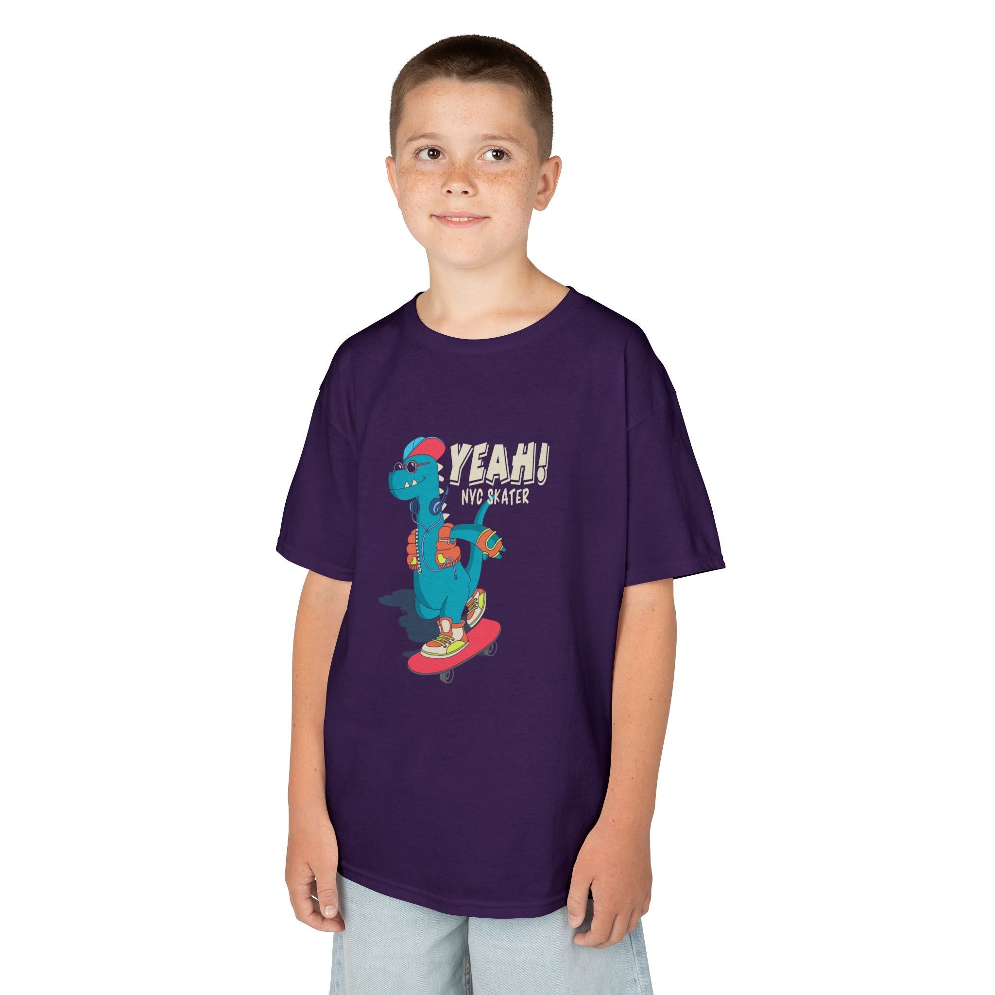 Skater Dinosaur Kids Tee - Fun & Cool T-Shirt for Young Skateboarders, Birthday Gift, Casual Wear, Unisex, Bold Graphic Tee