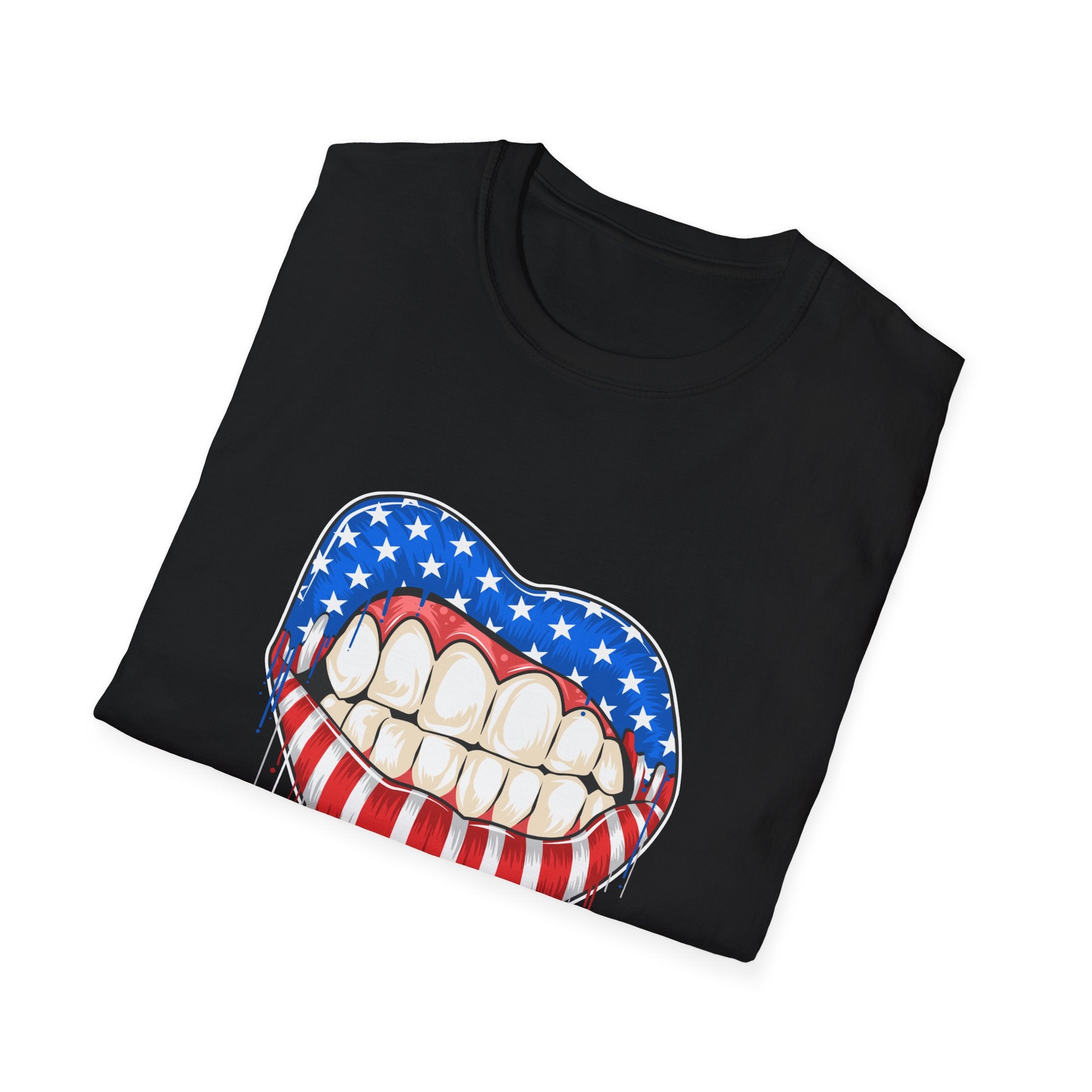 Bold American Flag Teeth T-Shirt, Patriotic Tee, Independence Day Shirt, 4th of July Apparel, Unisex Graphic Tee