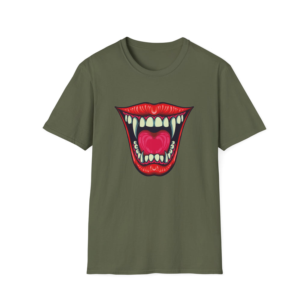 Bold Graphic Tee with Mouth Design, Unique Gift for Creative Souls, Statement Shirt for Parties, Unisex Softstyle T-Shirt, Casual Wear,