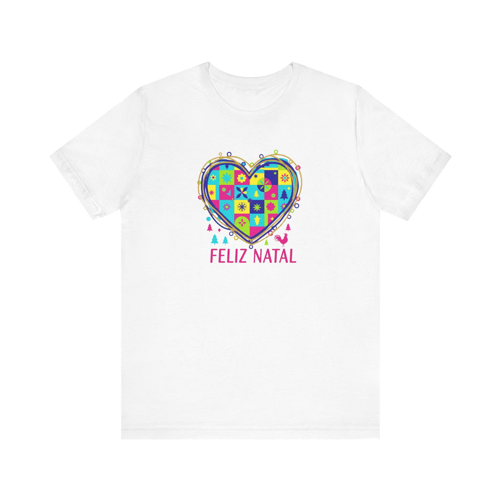 Feliz Natal Christmas Heart T-Shirt — Colorful Patchwork Tee