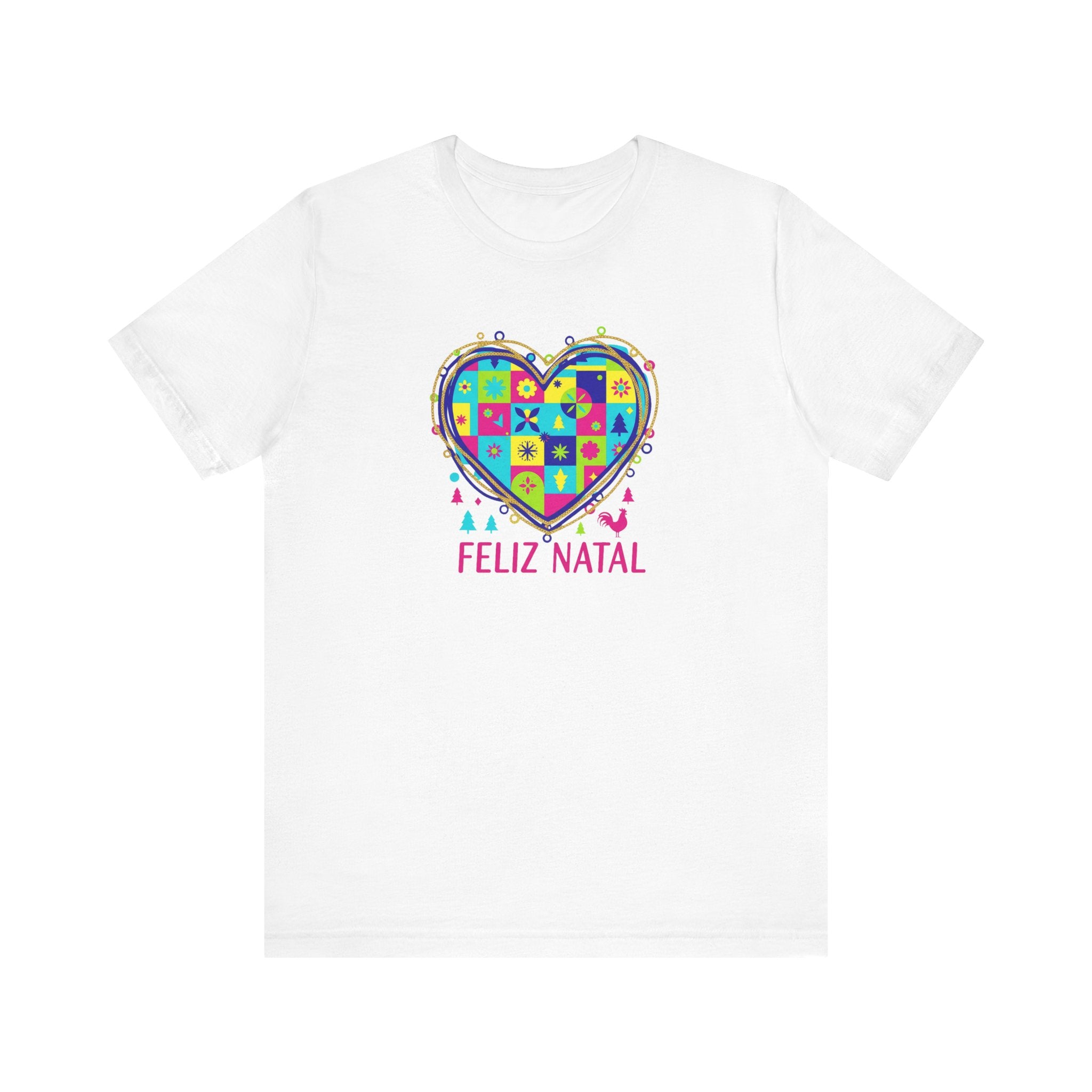 Feliz Natal Christmas Heart T-Shirt — Colorful Patchwork Tee