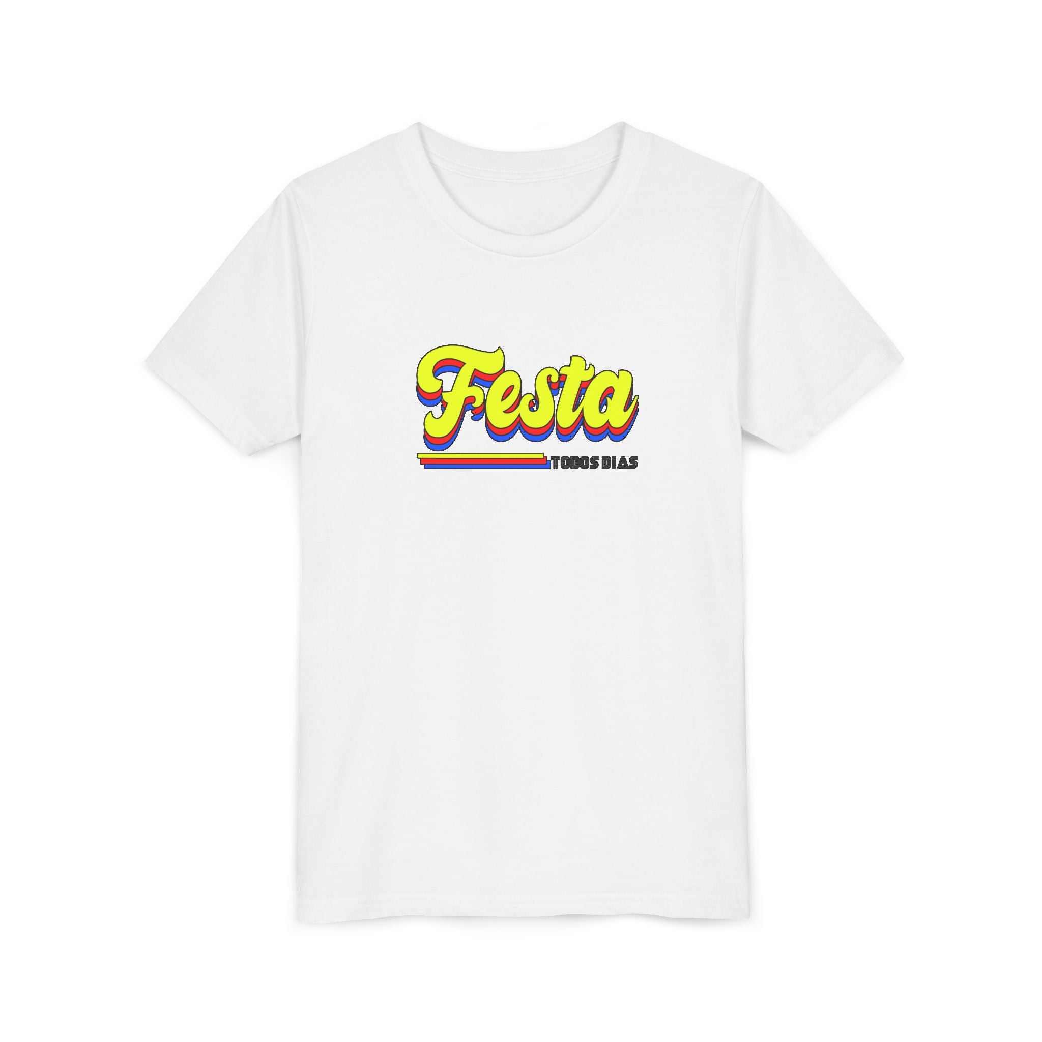 Festa Youth Tee — Bright Retro "Festa Todos Dias" Kids Shirt