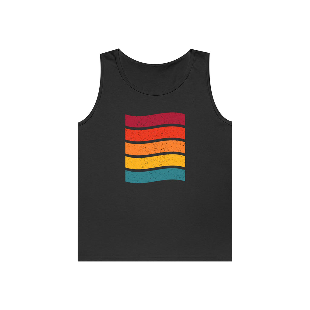 Retro Rainbow Waves Unisex Heavy Cotton Tank Top, Summer Shirt, Beachwear, Festival Outfit, Gift for Him or Her
