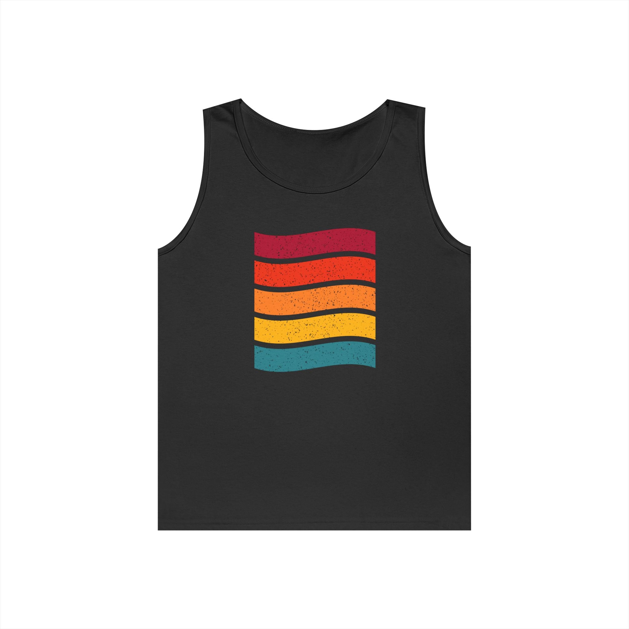 Retro Rainbow Waves Unisex Heavy Cotton Tank Top, Summer Shirt, Beachwear, Festival Outfit, Gift for Him or Her