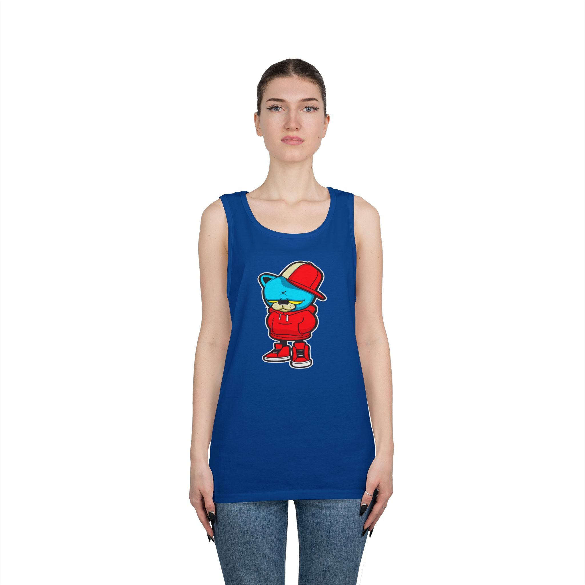 Cool Urban Bear Unisex Heavy Cotton Tank Top, Casual Streetwear, Summer Outfit, Gift for Friends, Cool Graphic Tee