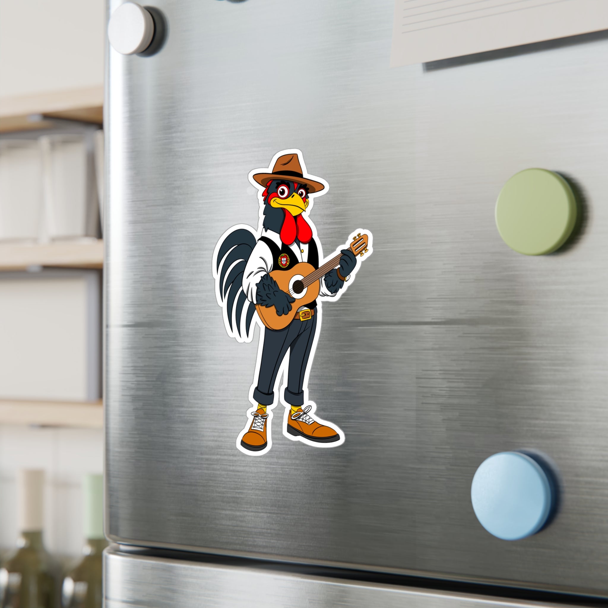 Fado Rooster Musician Vinyl Decal | Fun Wall Decoration, Cool Laptop Sticker, Unique Gift for Musicians, Chicken Lover Decor
