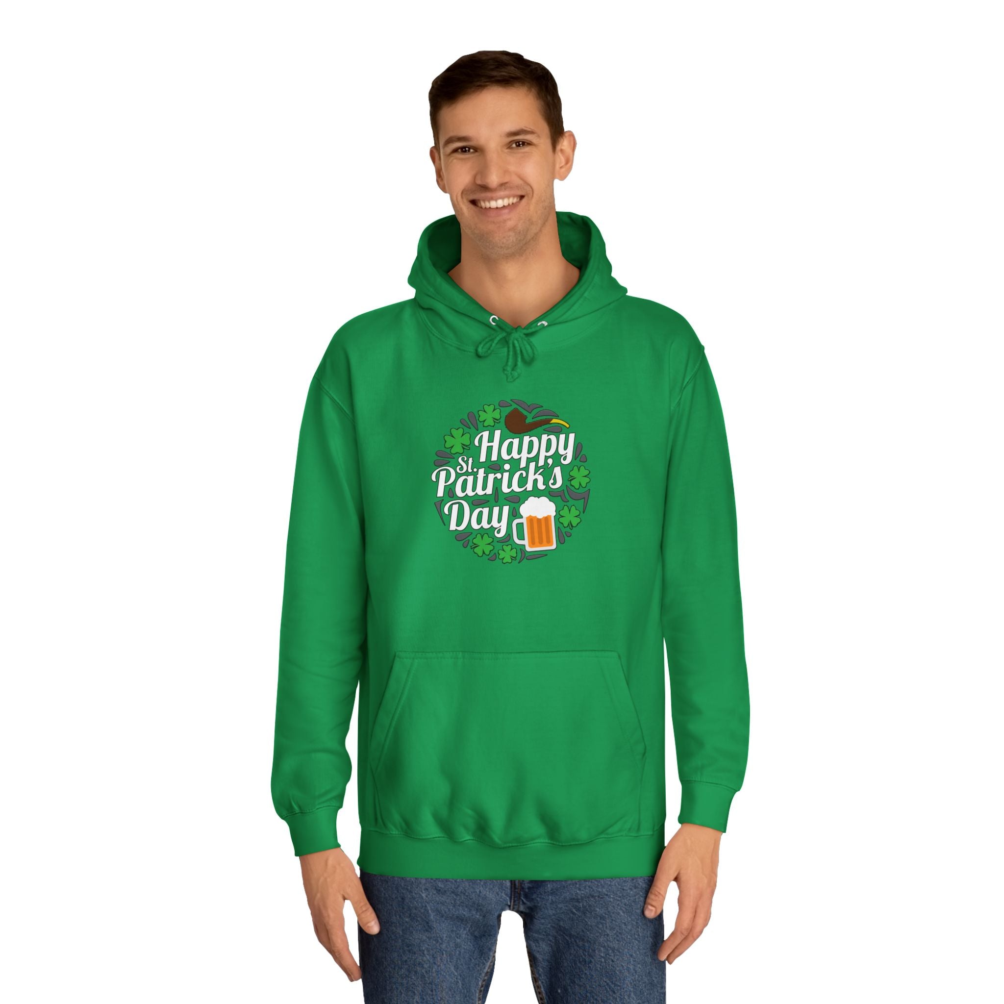 St. Patrick's Day Unisex College Hoodie, Irish Holiday Apparel, Lucky Clover Sweatshirt, Beer Lover Gift, Cozy St. Pat's Outfit