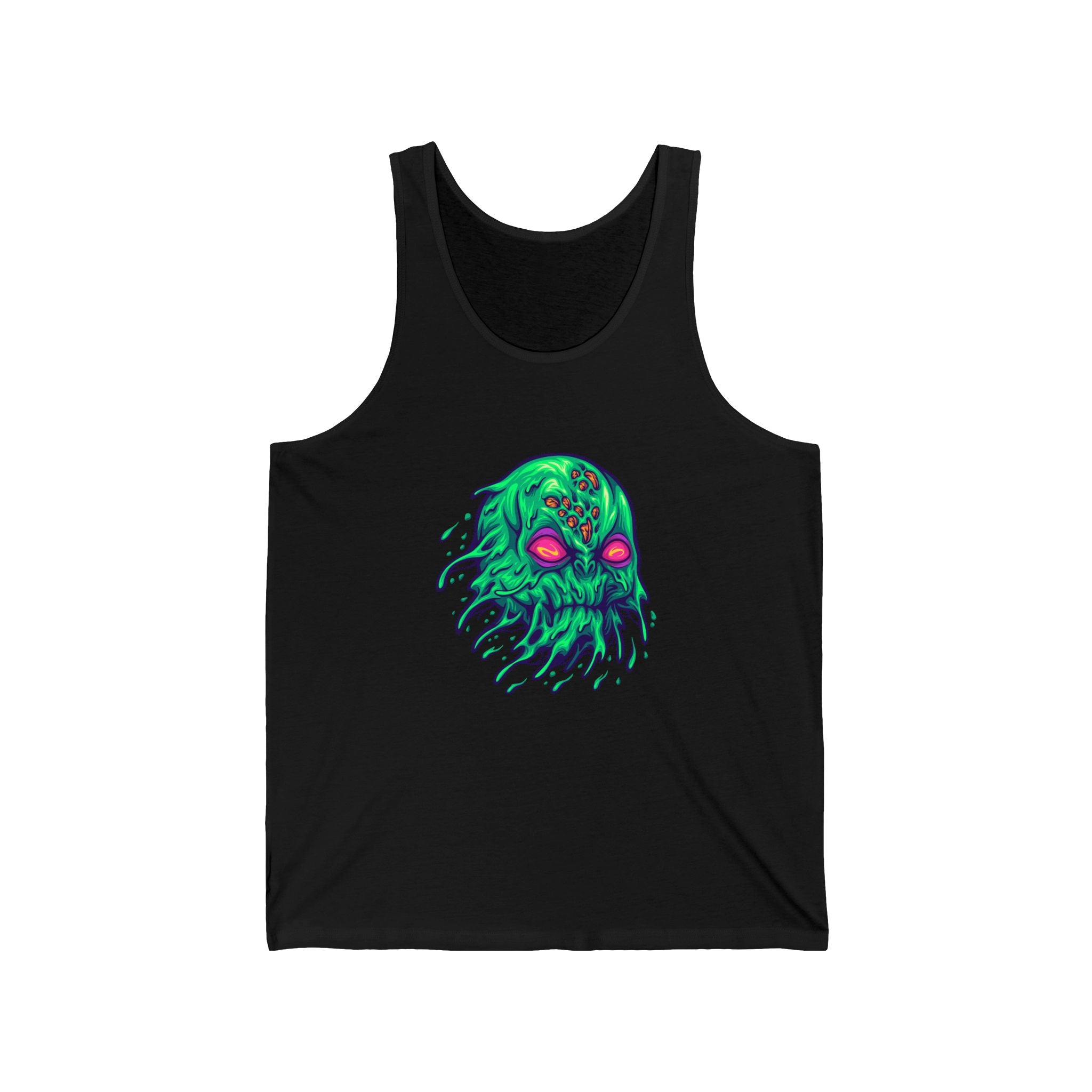 Eerie Cthulhu Unisex Jersey Tank, Spooky Summer Wear, Festival Tank Top, Gift for Horror Fans, Unique Graphic Tank, Vintage Style Cthulhu
