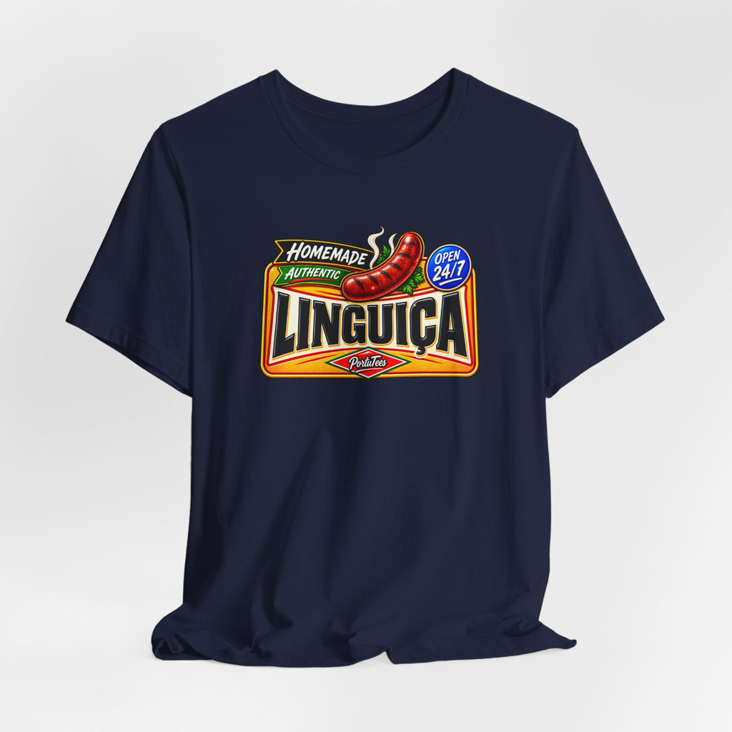 Linguica Sausage Vintage Label Tee — Homemade Authentic 24/7 Graphic T-Shirt
