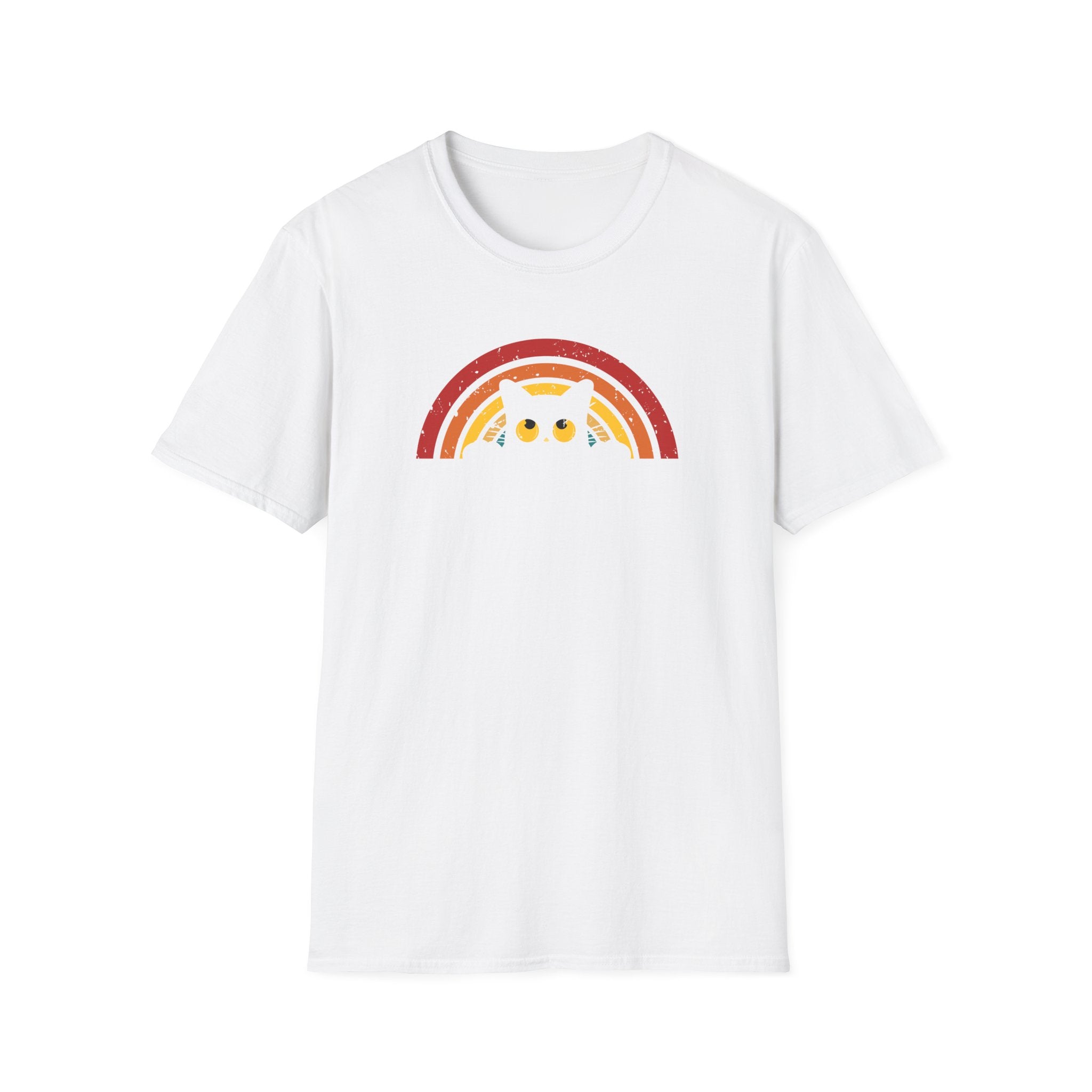 Cute Rainbow Cat T-Shirt, Softstyle Tee for Animal Lovers, Cozy Gift for Cat Enthusiasts, Perfect for Birthdays, Everyday Wear