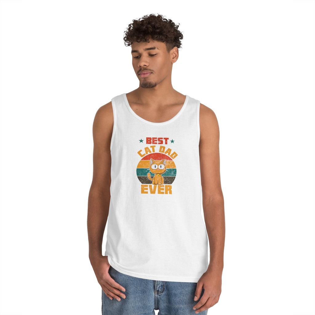 Best Cat Dad Ever Unisex Heavy Cotton Tank Top | Gift for Cat Lovers, Pet Dad Shirt, Father's Day, Birthday, Casual Wear