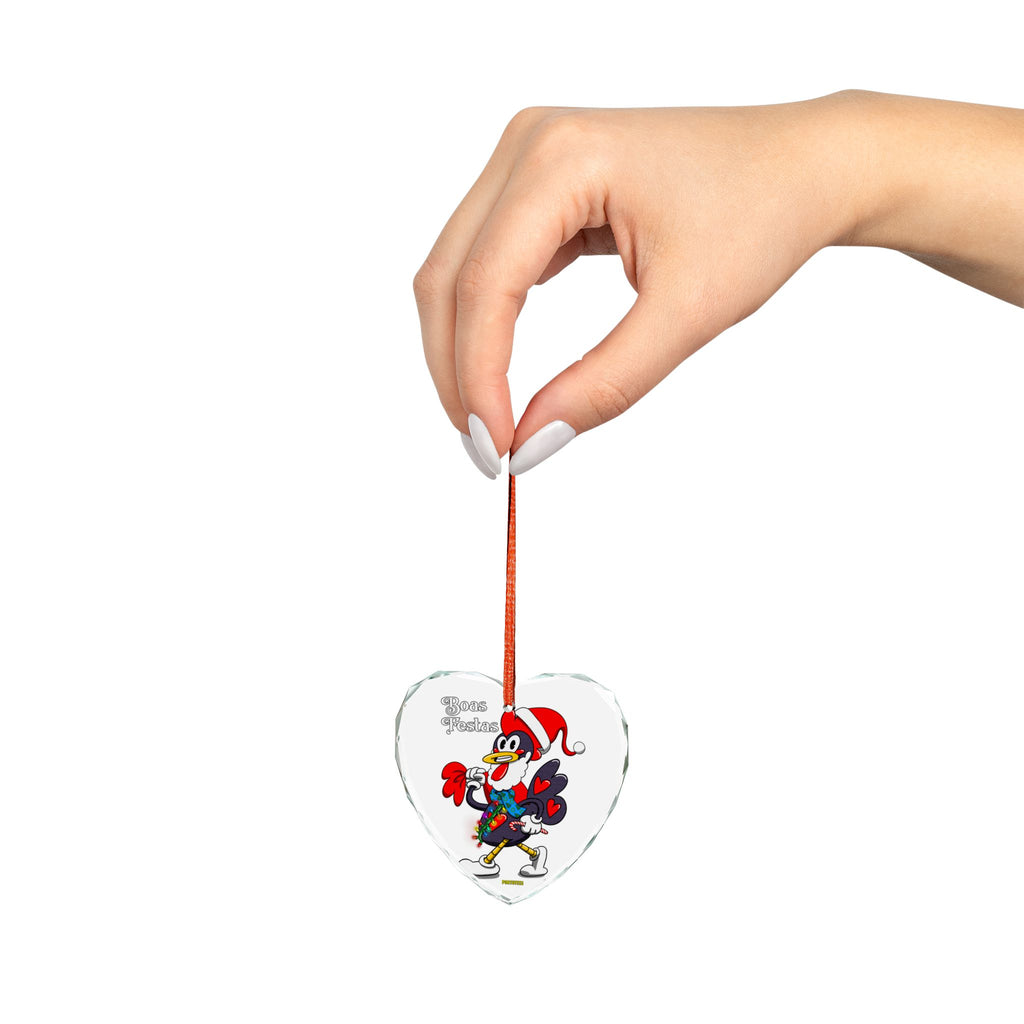 Holiday Bacelos Santa Rooster Crystal Glass Ornament - Festive Design