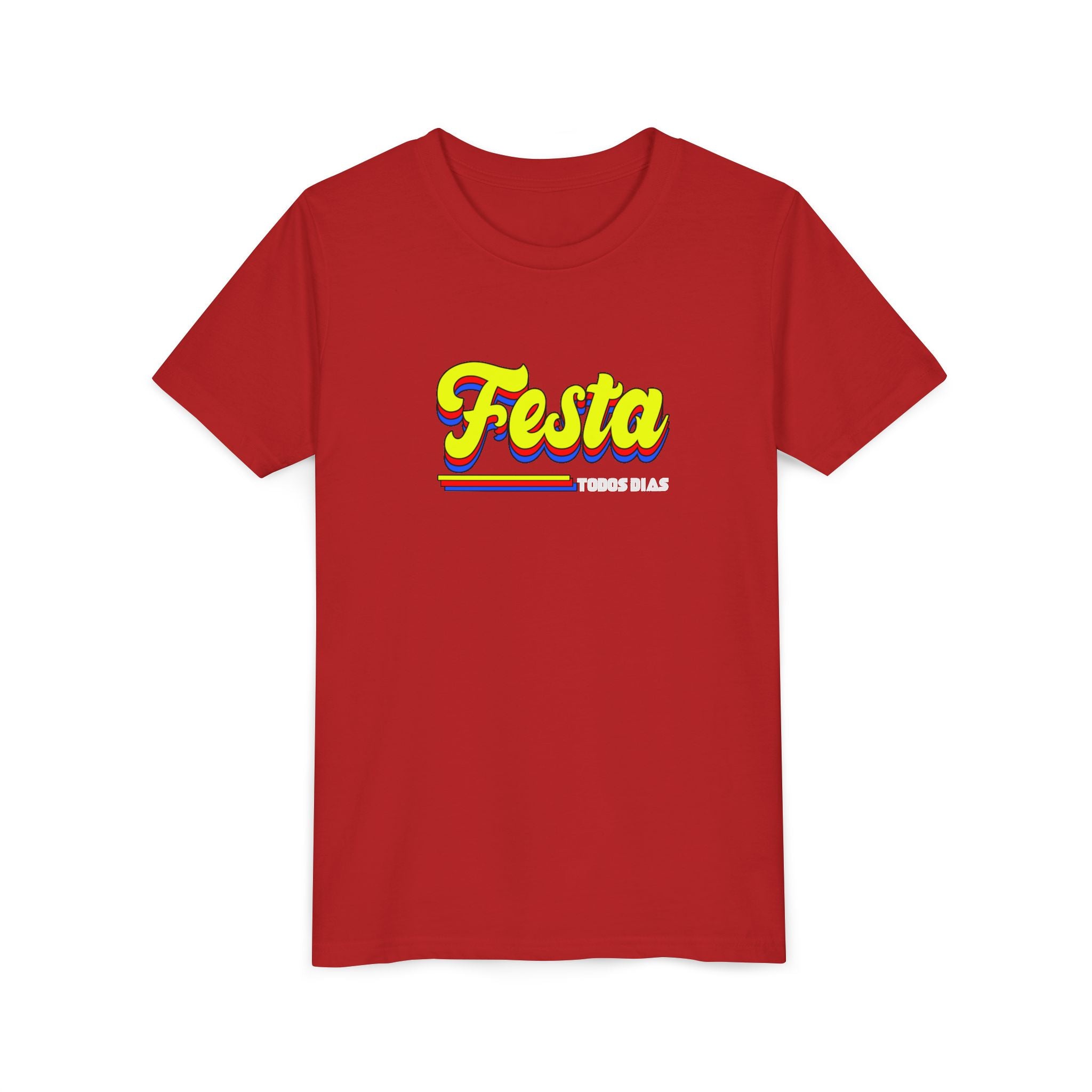 Festa Youth Tee — Bright Retro "Festa Todos Dias" Kids Shirt