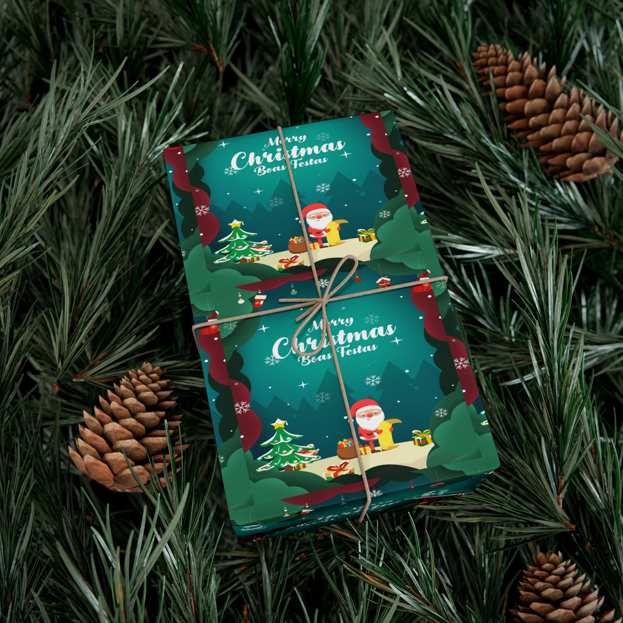 Boas Festas Merry Christmas Gift Wrap Papers, Holiday Wrapping Paper, Eco-Friendly Packaging, Merry Christmas Decor, Gift Presentation