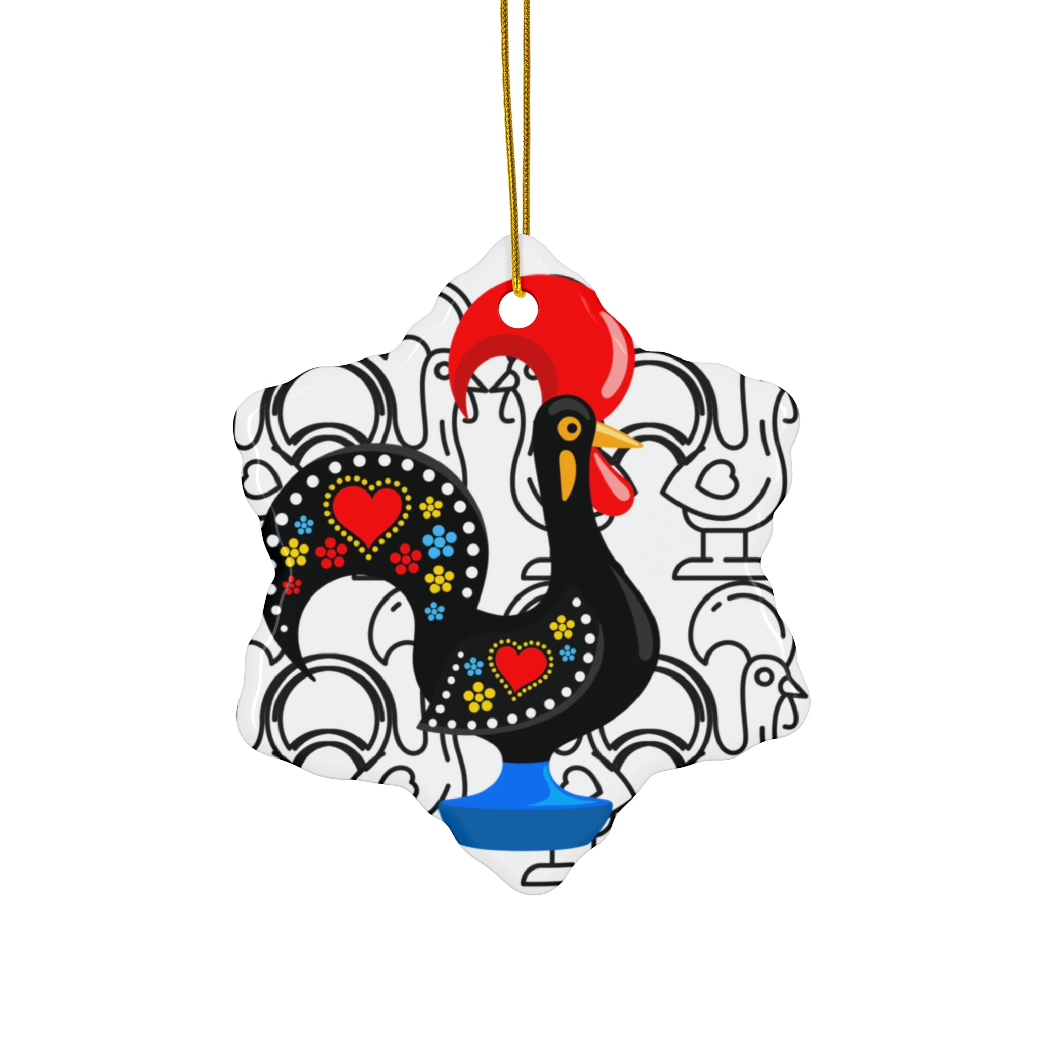 Colorful Barcelos Rooster Ceramic Ornament Set