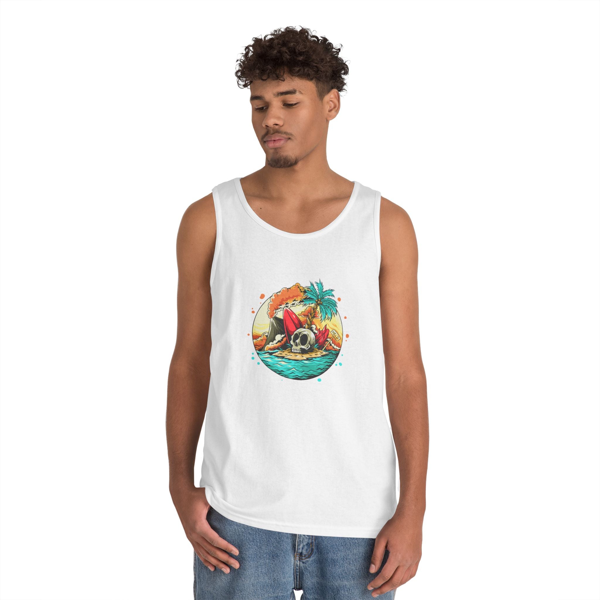 Beach Vibes Unisex Heavy Cotton Tank Top, Perfect for Summer, Casual Wear, Beach Days, Vacation, Festival Outfit