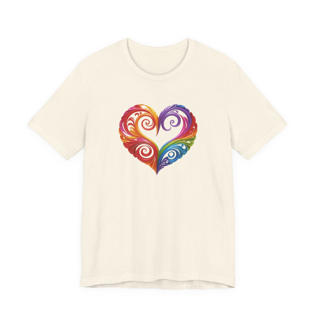 Rainbow Swirl Heart Tee — Pride-Inspired Graphic T-Shirt