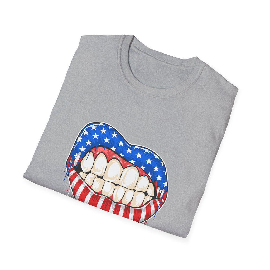 Bold American Flag Teeth T-Shirt, Patriotic Tee, Independence Day Shirt, 4th of July Apparel, Unisex Graphic Tee