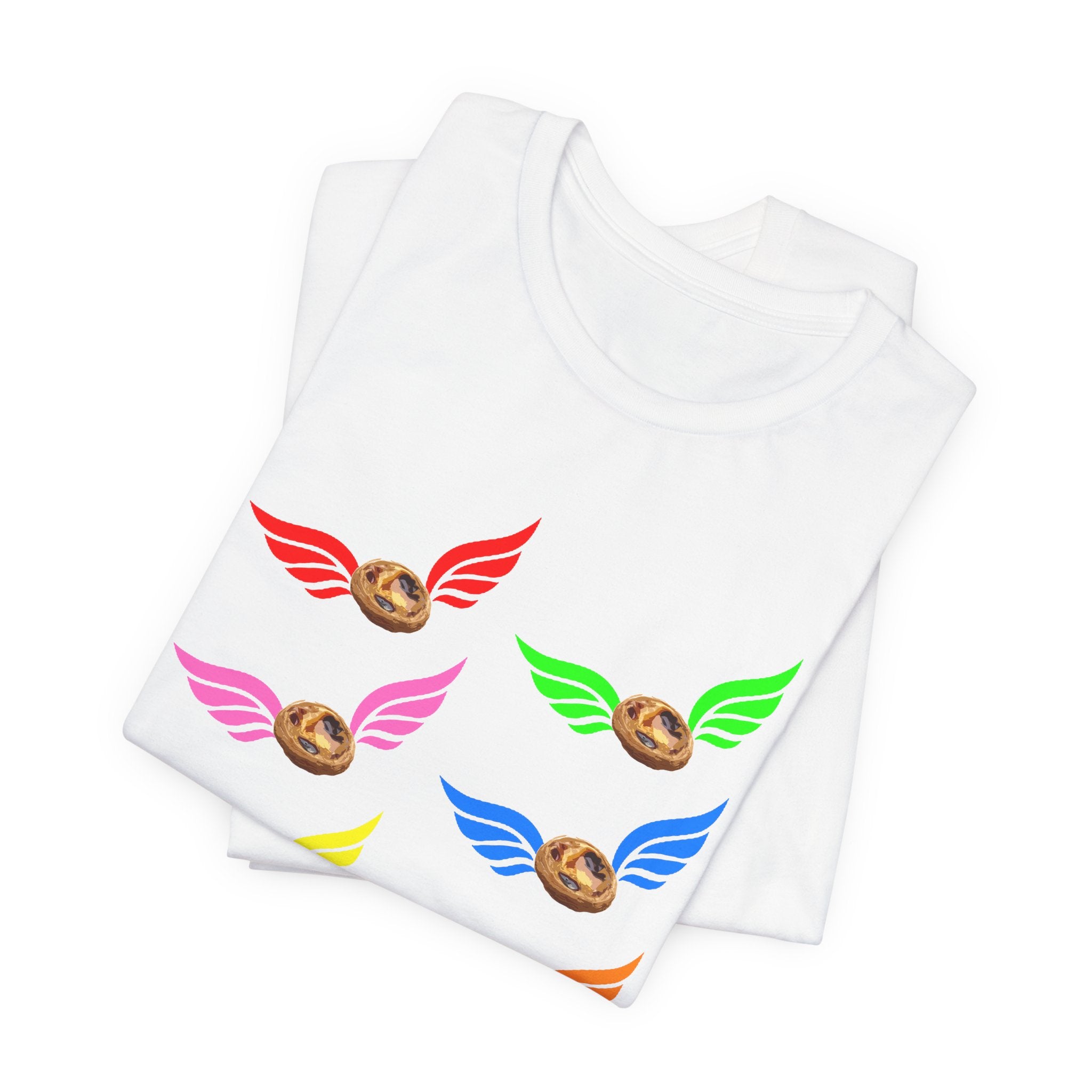 Flying Natas Rainbow Tee — Colorful Winged Pastel Da Natas Graphic T-Shirt