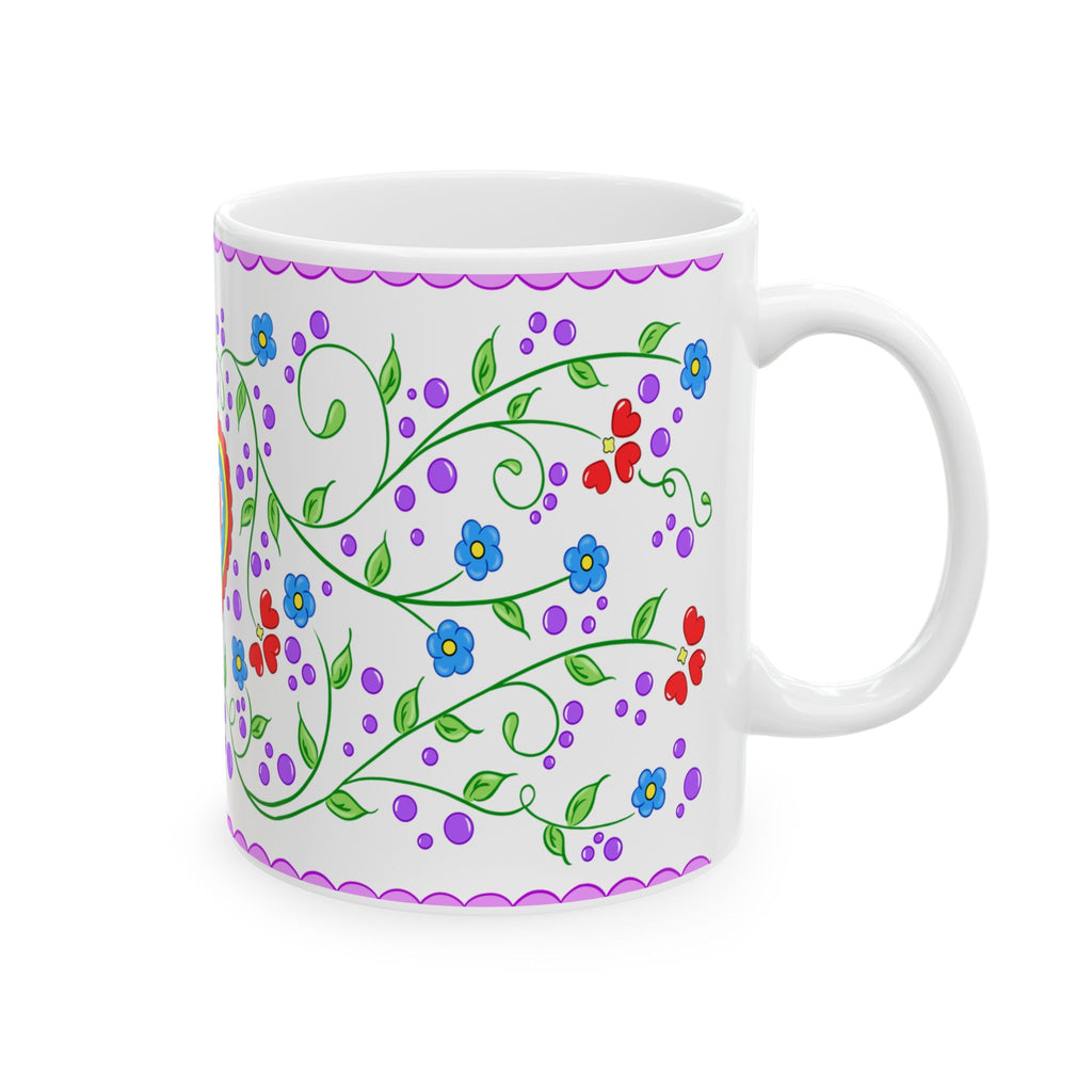 Lencos Dos Namarados Vibrant Floral Heart Ceramic Mug